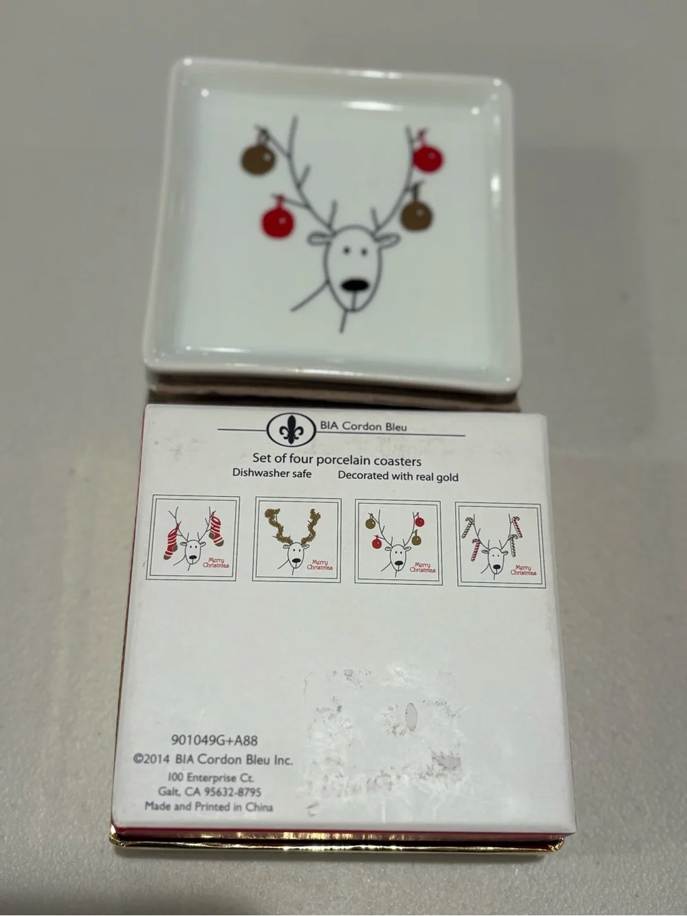Holiday Reindeer Porcelain Costers- White (Set of 4)